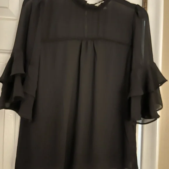 Black mesh blouse with sheer sleeves - Picture 3 of 3